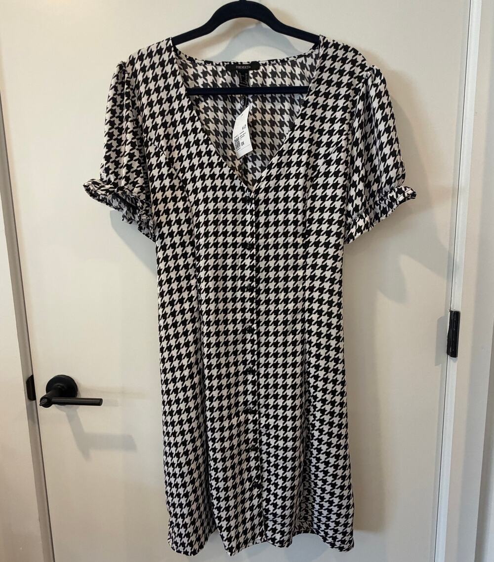 Forever 21 Houndstooth Mini Dress NWT Y2K Skater Short Sleeve Plus Size 0X